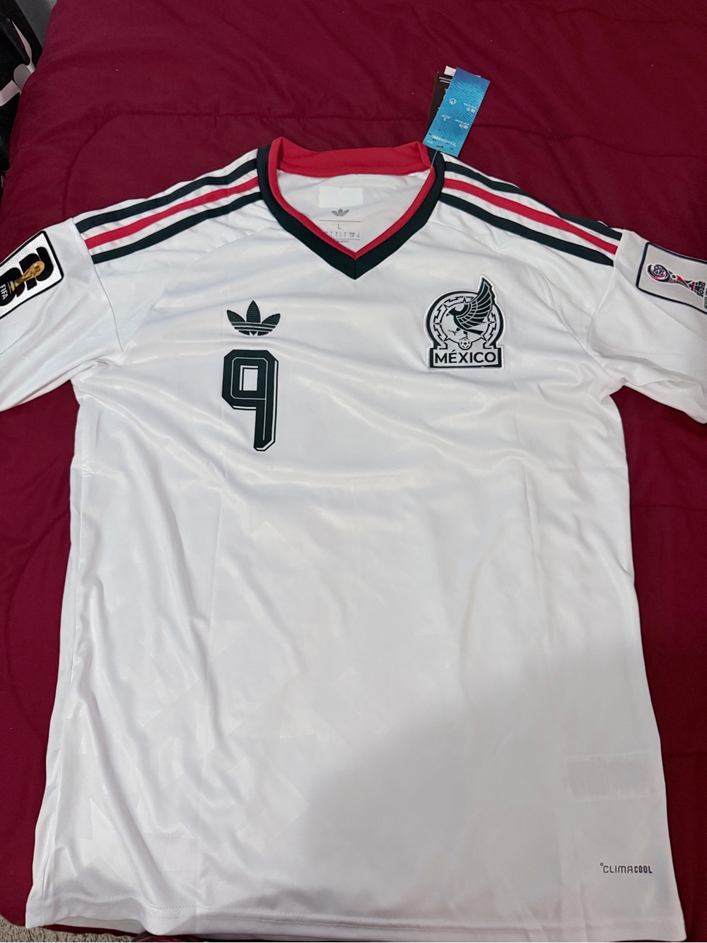 adidas White Mexico Men's Soccer Jersey with Dark Green & Red Trim